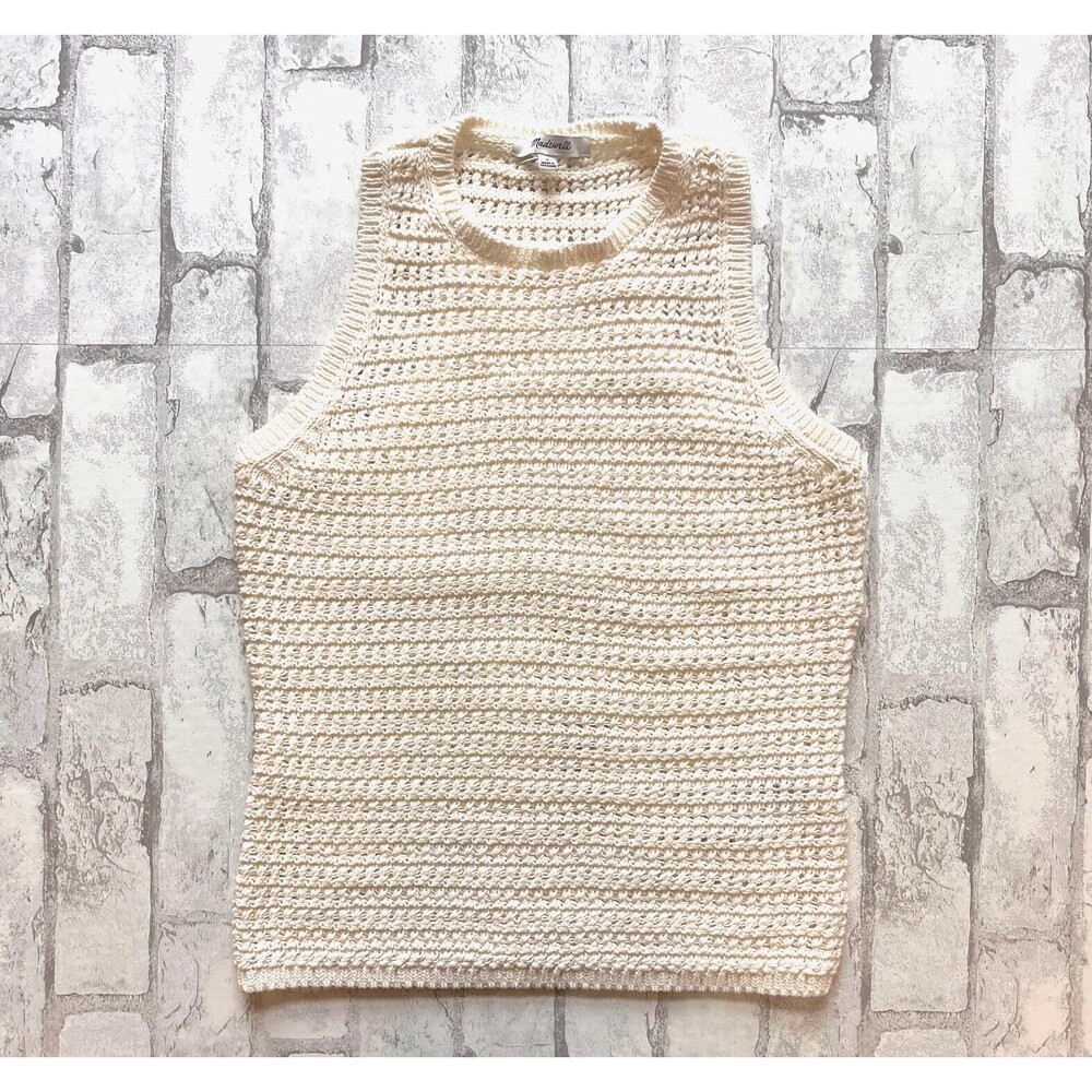 MADEWELL Crochet Knit Crewneck Sweater Tank N0922 New Ivory Cream Beige Sz M